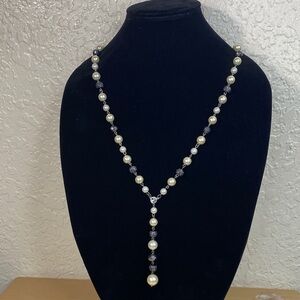 New York & Company Pearl and Black Bead Necklace